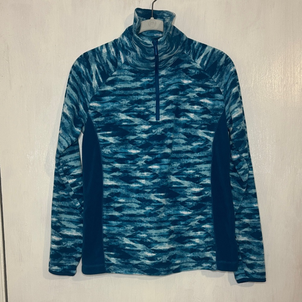 Columbia Women’s Medium Quarter Zip Blue/White Patterned Fleece Pullover